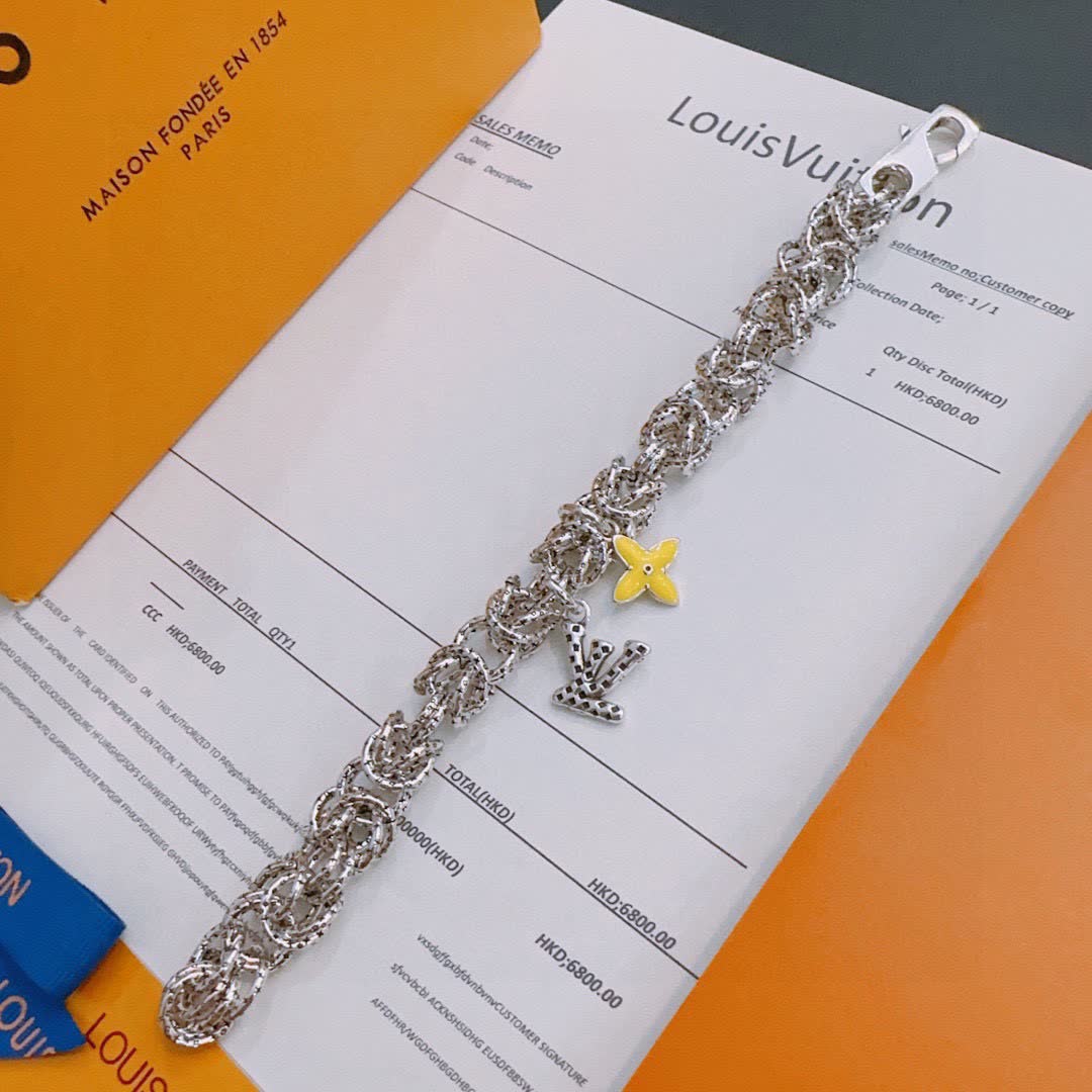 Louis Vuitton Silver Bracelet with Yellow Flower Charm
